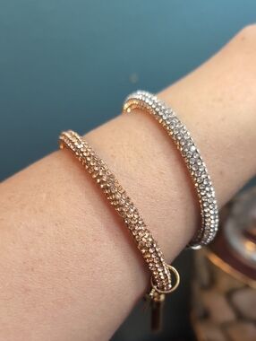 GUESS Rose Gold and Silver Crystal Charm Bracelet Duo